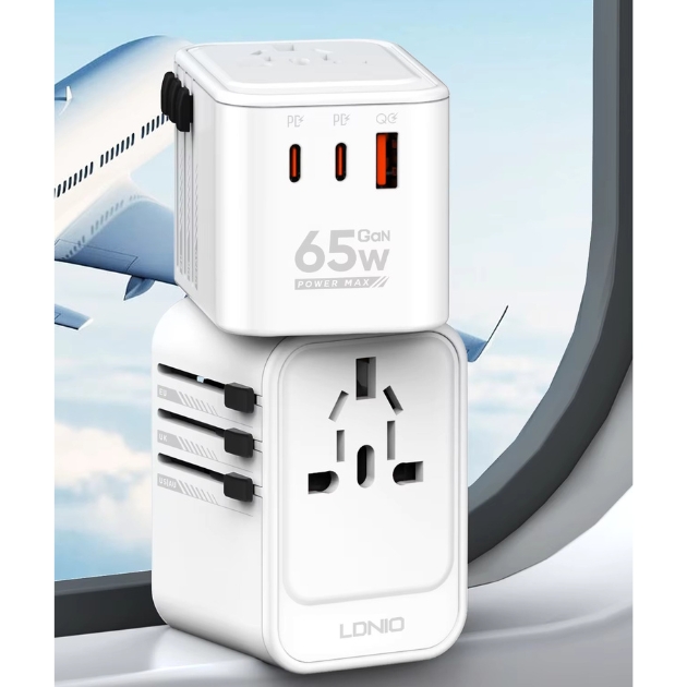 Universal Αντάπτορας Ταξιδίου 65W - 3 θύρες USB GaN - Ldnio