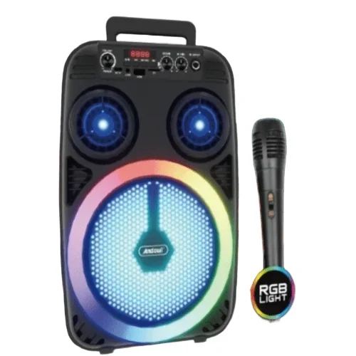 Bluetooth Ηχείο Hi-fi Stereo 8″ με Μικρόφωνο, Ραδιόφωνο και Φωτισμό LED RGB Andowl Μαύρο