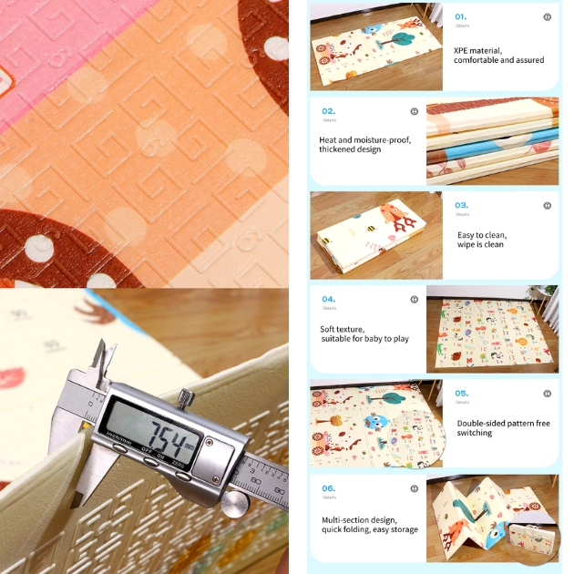 XL Μεγάλο Παιδικό Αναδιπλούμενο Χαλάκι Παιχνιδιού με Ζωάκια - 180 x 200cm - ForHome