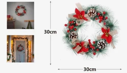 Χριστουγεννιάτικο Στεφάνι Στολισμένο 30cm Kmt 7991787