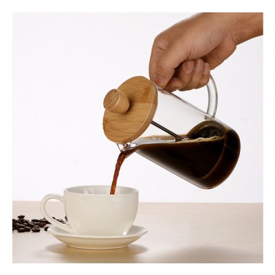 Καφετιέρα Γαλλικού με Έμβολο και Ξύλινο Καπάκι 600 mL