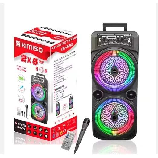 Φορητό Σύστημα Karaoke 1200W με Διπλά Ηχεία, Φωτισμό LED, Ραδιόφωνο, Τηλεχειριστήριο, TWS, EQ και Υποδοχές USB, TF και AUX KIMISO 