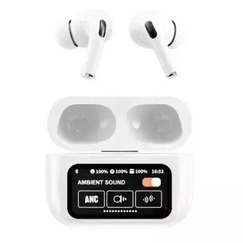 A9 Pro In-ear Bluetooth Handsfree με ANC & Οθόνη στη Θήκη - Λευκά