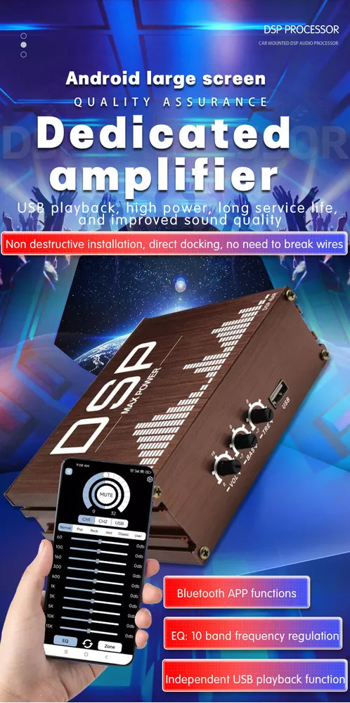 Ενισχυτής Ήχου Αυτοκινήτου DSP 4 Καναλιών 200W με Έλεγχο APP & USB