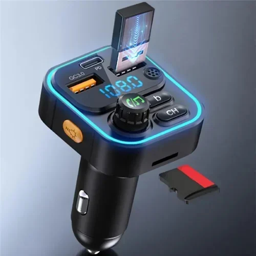 Γρήγορος φορτιστής αυτοκινήτου Transmitter με LED φωτισμό, Bluetooth και ενσωματωμένο μικρόφωνο