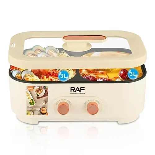 Ηλεκτρικός Μάγειρας με Ρυθμιζόμενη Θερμοκρασία, Αντοκολλητική Επιφάνεια 6L 2000W RAF – Λευκό