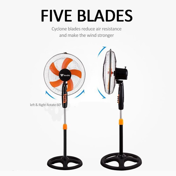 Περιστρεφόμενος Ανεμιστήρας Ορθοστάτης 16” 220V-60W 4 Ταχυτήτων με 5 Λεπίδες - Πορτοκαλί