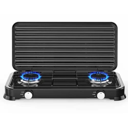 Επιτραπέζια Διπλή Εστία Υγραερίου Hoomei με 2 Εστίες 2.2KW και Καπάκι Προστασίας