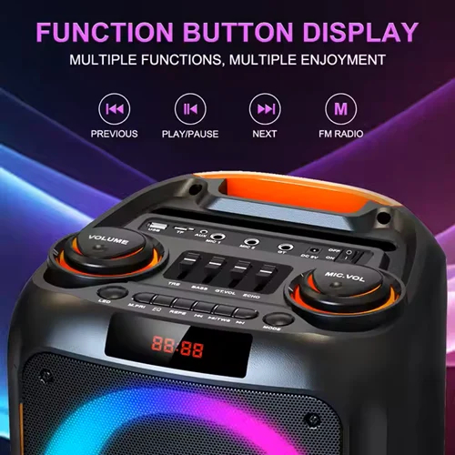 Φορητό Bluetooth Ηχείο 8’’ με Μικρόφωνο, Τηλεχειριστήριο & LED Φωτισμό