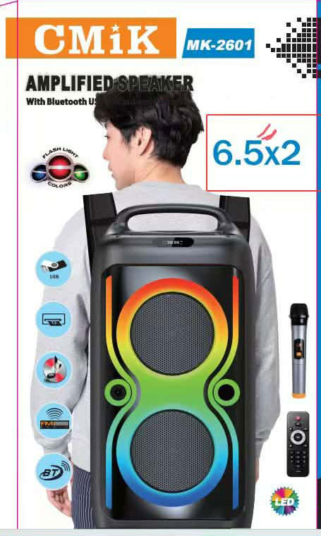 Ισχυρό Bluetooth Ηχείο Πλάτης 6.5″ με Καραόκε, Χειριστήριο και Εντυπωσιακό LED RGB Φωτισμό CMiK MK-2601