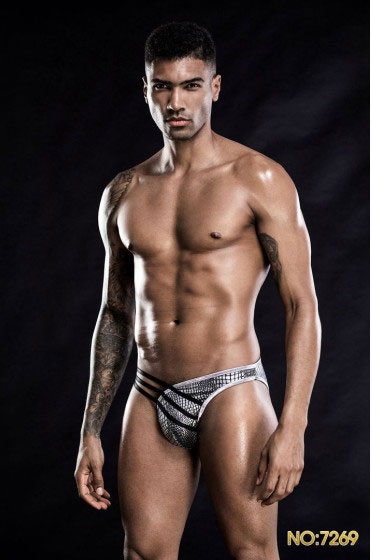 Ανδρικό Sexy Εσώρουχο Brief με Mesh & Λουράκια Μαύρο/Ασημί
