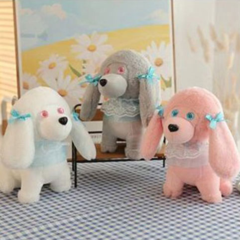 Ροζ Σκυλάκι με Φιογκάκια Λούτρινο Διακοσμητικό 32cm