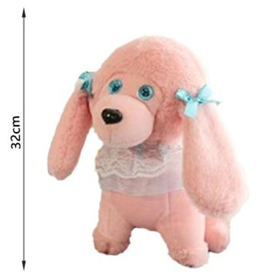 Ροζ Σκυλάκι με Φιογκάκια Λούτρινο Διακοσμητικό 32cm