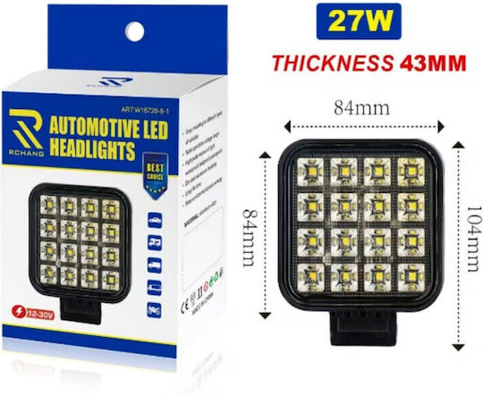LED Προβολέας Εργασίας Αυτοκινήτου 27W 12-30V Rchang Αδιάβροχος με Βάση Στήριξης