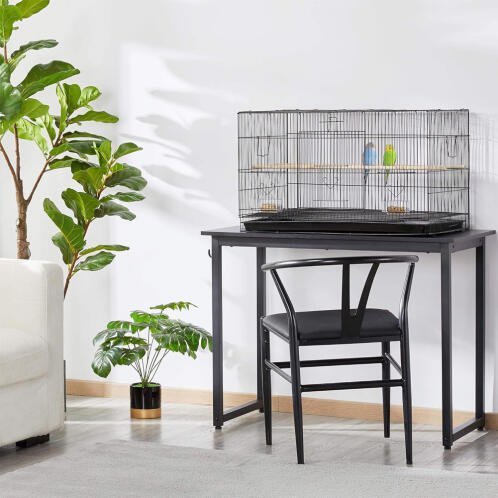 Κλουβί Πουλιών Μεταλλικό Μαύρο 60x42x41cm με Ταΐστρες και Αφαιρούμενη Βάση