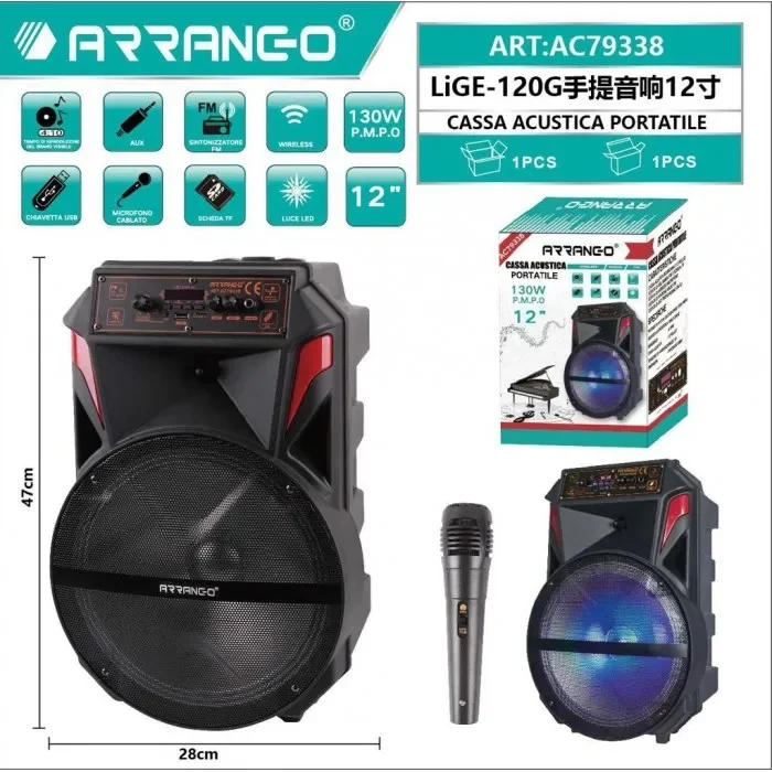 Ηχείο Karaoke Arrango 130W Bluetooth με Μικρόφωνο και LED Φωτισμό