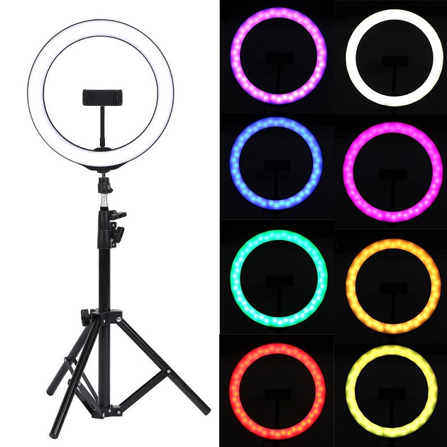 LED Φωτιστικό Ring Light Δαχτυλίδι RGB με Βάση Κινητού Τηλεφώνου & Τρίποδο 1.1μ - Puluz PKT3044 