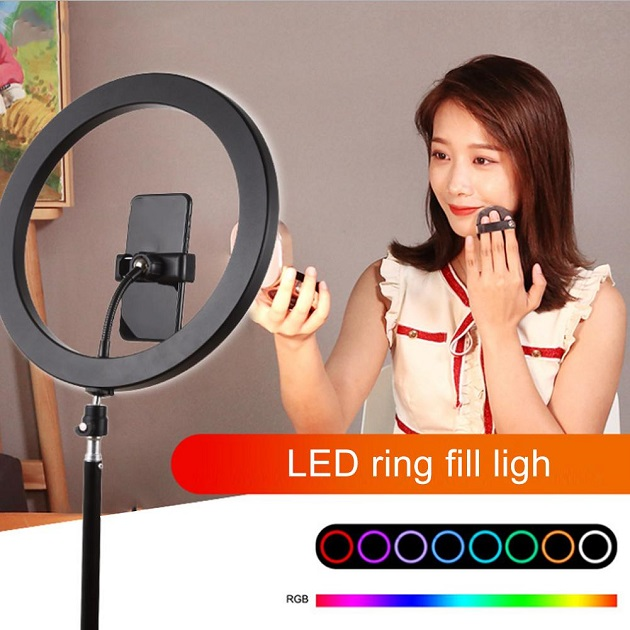 LED Φωτιστικό Ring Light Δαχτυλίδι RGB με Βάση Κινητού Τηλεφώνου & Τρίποδο 1.1μ - Puluz PKT3044 