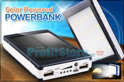 Ηλιακή Μπαταρία Φορτιστής Υψηλής Ισχύος 2,1A & Φωτιστικό LED - Solar Power Bank Eboot ES20000