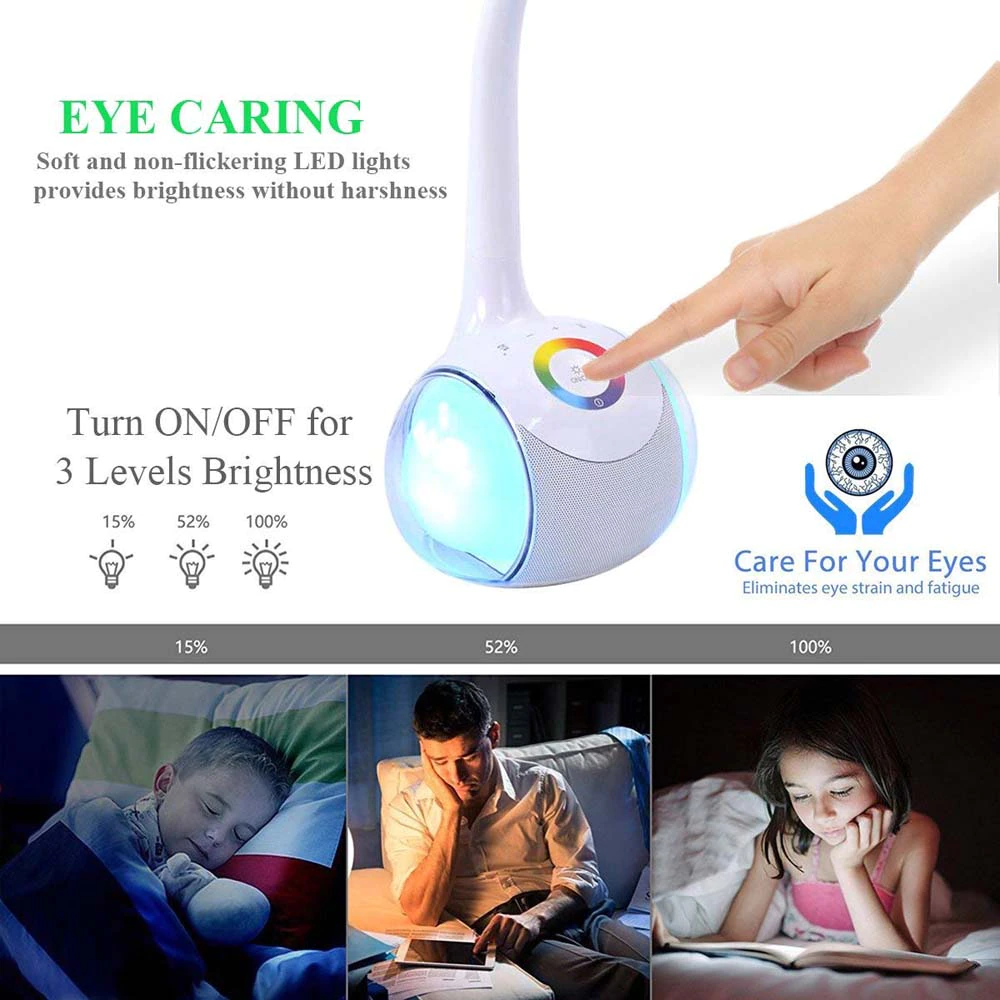 Επαναφορτιζόμενο Smart Φωτιστικό Αφής LED & Bluetooth Ηχείο με Εύκαμπτο Βραχίονα - Colour Control Speaker Table Lamp & Night Light 