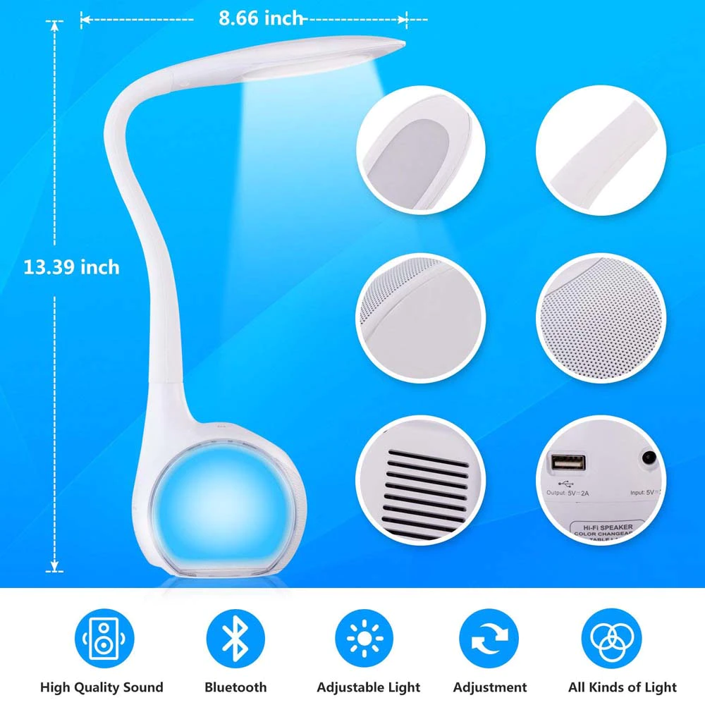 Επαναφορτιζόμενο Smart Φωτιστικό Αφής LED & Bluetooth Ηχείο με Εύκαμπτο Βραχίονα - Colour Control Speaker Table Lamp & Night Light 