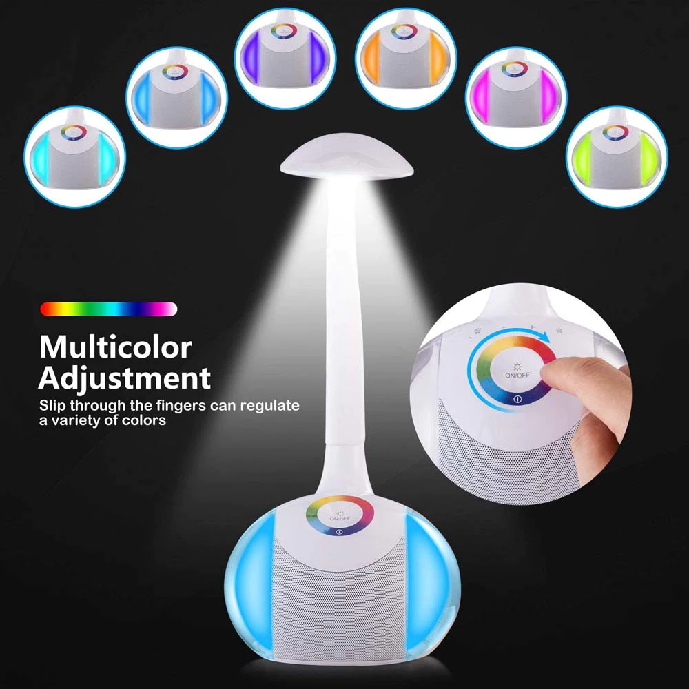 Επαναφορτιζόμενο Smart Φωτιστικό Αφής LED & Bluetooth Ηχείο με Εύκαμπτο Βραχίονα - Colour Control Speaker Table Lamp & Night Light 