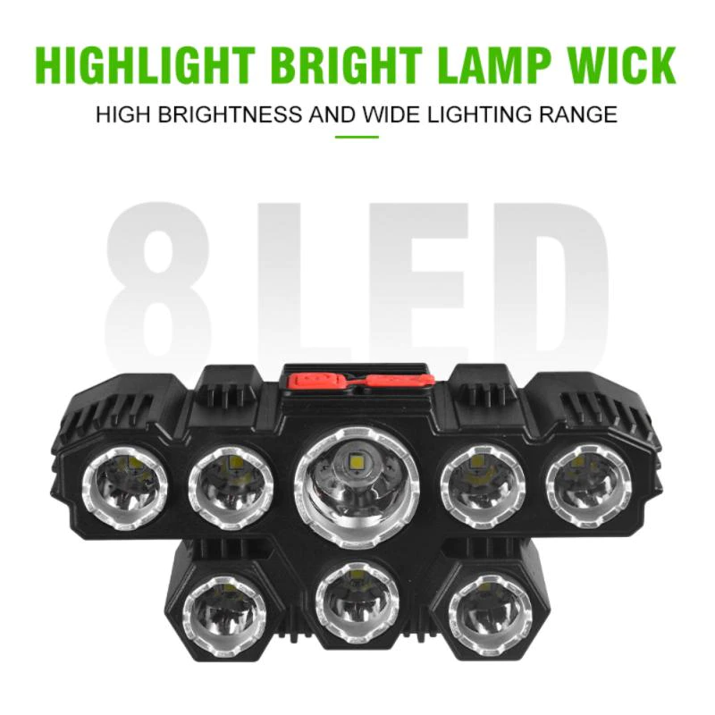 Αδιάβροχος LED Φακός Κεφαλής Υψηλής Φωτεινότητας - Headlamp 8 LED Super Bright Lighting