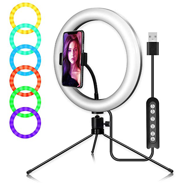 RGB Φωτογραφικό Φωτιστικό Δαχτυλίδι LED 26cm Πολύχρωμο USB με Τρίποδο & Βάση Στήριξης Κινητού - Ring Light Lamp