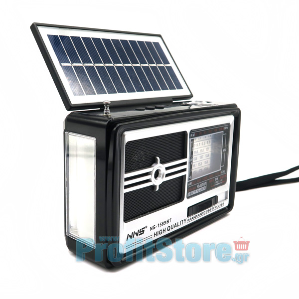 Ηλιακό Επαναφορτιζόμενο Bluetooth Ηχείο - Ραδιόφωνο USB/SD Player FM/AM/SW1-6 με Φακό / Φωτιστικό LED