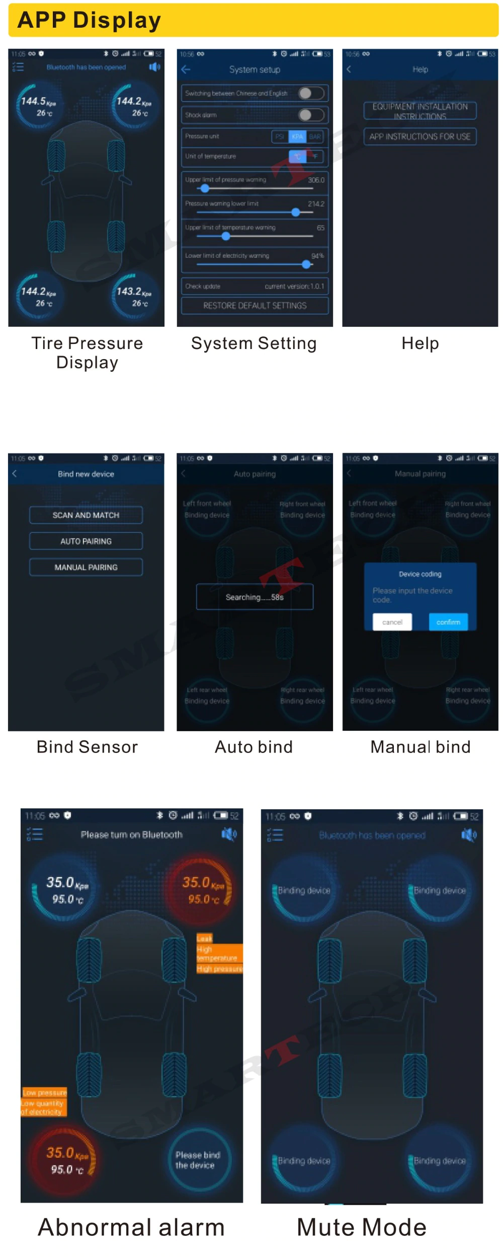 Bluetooth Ασύρματοι Αισθητήρες - Σύστημα Μέτρησης Πίεσης Ελαστικών σε App στο Κινητό Τηλέφωνο