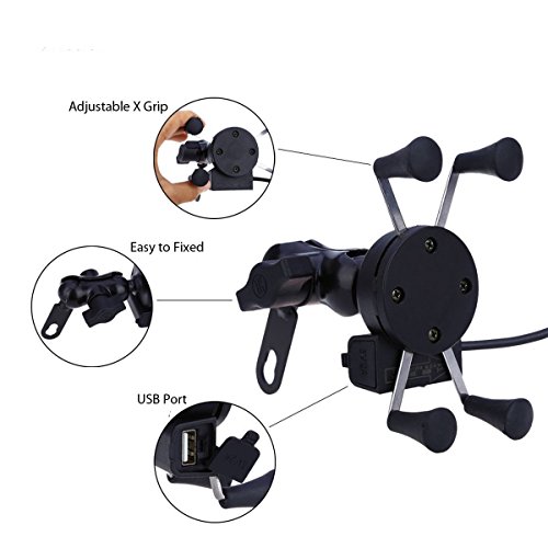 Μεταλλική Βάση Φορτιστής USB Κινητού Δαγκάνα με Spider Grip για Μηχανή & Ποδήλατο