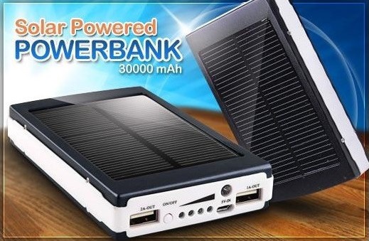 Ηλιακά Επαναφορτιζόμενο Power Bank 30000mAh με 2 Θύρες USB-A & Φωτιστικό LED με 3 Λειτουργίες - Solar Power Bank