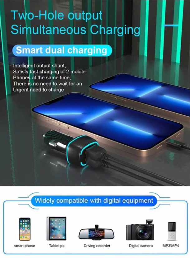 Έξυπνος Ταχύ Φορτιστής Αυτοκινήτου Γρήγορης Φόρτισης 2.4Α Awei με 2x USB Θύρες & Φωτισμό LED για τον Αναπτήρα