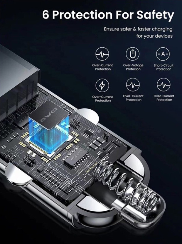 Awei Έξυπνος Φορτιστής Αυτοκινήτου Γρήγορης Φόρτισης 2.4Α με 2 Θύρες USB & Φωτισμό