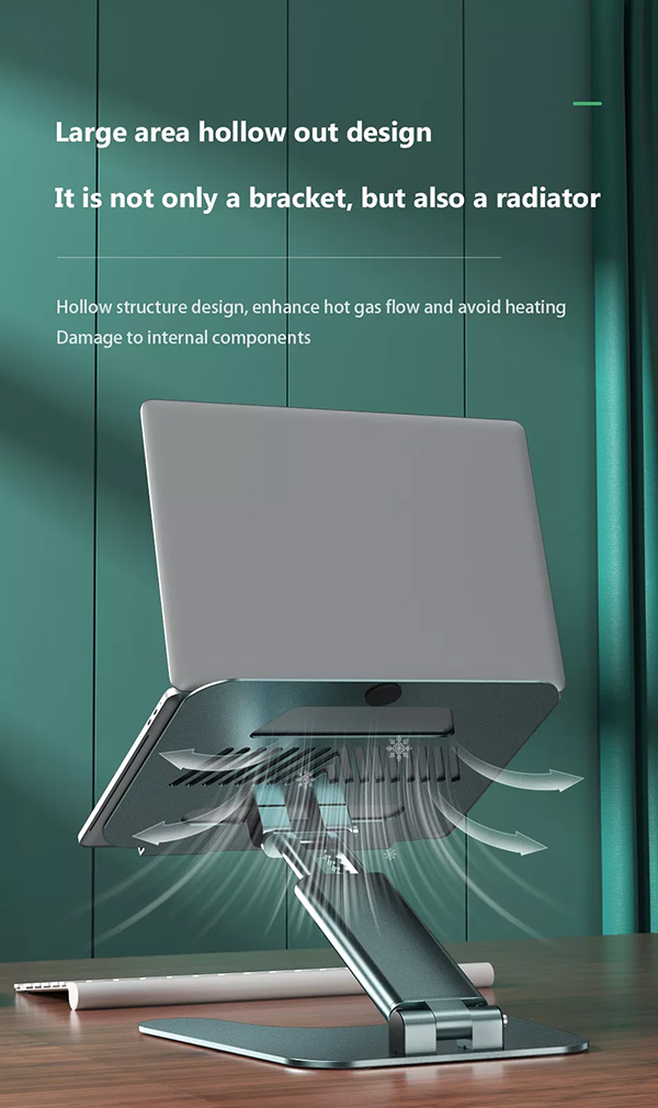 AWEI® Πτυσσόμενη Αναδιπλούμενη Αντιολισθητική Βάση Αλουμινίου για Λάπτοπ & Τάμπλετ με Διπλή Ρυθμιζόμενη Κλίση