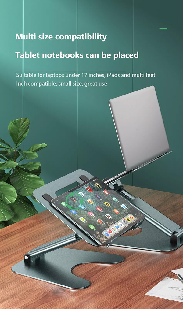 AWEI® Πτυσσόμενη Αναδιπλούμενη Αντιολισθητική Βάση Αλουμινίου για Λάπτοπ & Τάμπλετ με Διπλή Ρυθμιζόμενη Κλίση