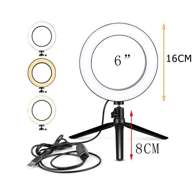 Φορητό Φωτιστικό Δαχτυλίδι LED Ring Light Γραφείου με Ρυθμιζόμενη Θερμοκρασία & Ένταση Φωτός, Τρίποδο Στήριξης και Ενσύρματο Χειριστήριο