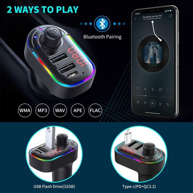3 σε 1 Bluetooth Αναμεταδότης Αυτοκινήτου FM Transmitter, Hands-Free & Φορτιστής Αναπτήρα με RGB Φωτισμό 3 σε 1 Bluetooth Αναμεταδότης Αυτοκινήτου FM Transmitter, Hands-Free & Φορτιστής Αναπτήρα με RGB Φωτισμό