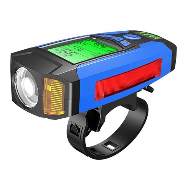 4 σε 1 Ταχύμετρο, Φακός LED 300Lm, Αποσπώμενη Κόρνα Ποδηλάτου & Συναγερμός 130dB με Οθόνη LCD, Αδιάβροχο με 5 Ρυθμίσεις Φωτισμού, Fog Lights - Μπλε OEM