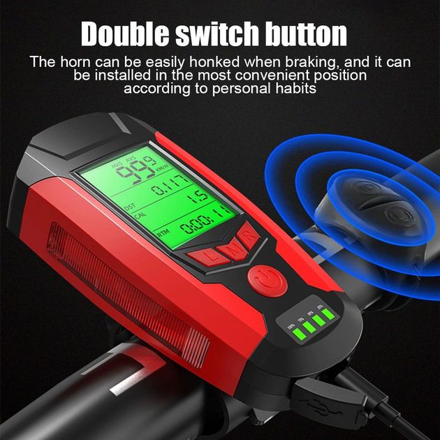 4 σε 1 Ταχύμετρο, Φακός LED 300Lm, Αποσπώμενη Κόρνα Ποδηλάτου & Συναγερμός 130dB με Οθόνη LCD, Αδιάβροχο με 5 Ρυθμίσεις Φωτισμού, Fog Lights - Μπλε OEM