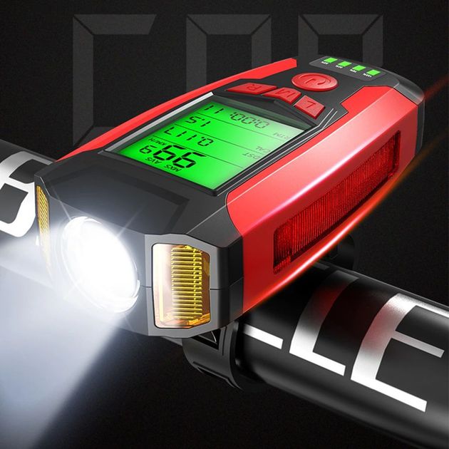4 σε 1 Ταχύμετρο, Φακός LED 300Lm, Αποσπώμενη Κόρνα Ποδηλάτου & Συναγερμός 130dB με Οθόνη LCD, Αδιάβροχο με 5 Ρυθμίσεις Φωτισμού, Fog Lights - Μπλε OEM