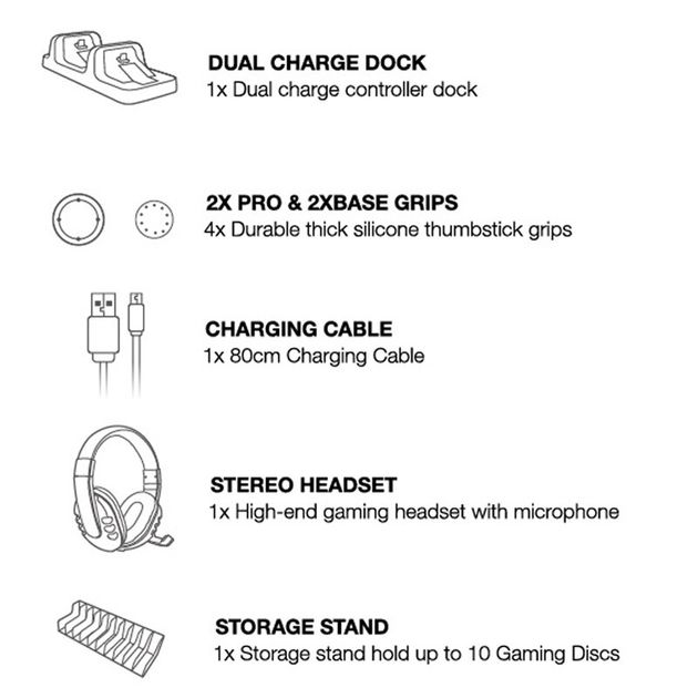 Gamer Σετ 5 σε 1 με Ακουστικά Headset, Βάση Φόρτισης Τηλεχειριστηρίων Controller PS4, Thumb Grips & Ραφάκι 10 Παιχνιδιών Gamer Σετ 5 σε 1 με Ακουστικά Headset, Βάση Φόρτισης Τηλεχειριστηρίων Controller PS4, Thumb Grips & Ραφάκι 10 Παιχνιδιών