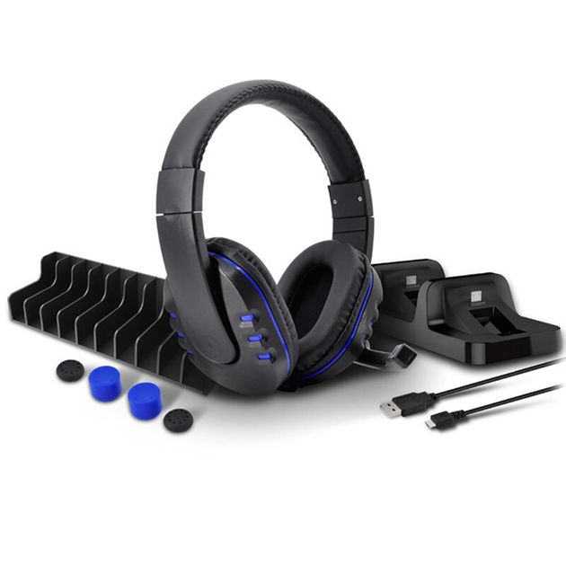 Gamer Σετ 5 σε 1 με Ακουστικά Headset, Βάση Φόρτισης Τηλεχειριστηρίων Controller PS4, Thumb Grips & Ραφάκι 10 Παιχνιδιών Gamer Σετ 5 σε 1 με Ακουστικά Headset, Βάση Φόρτισης Τηλεχειριστηρίων Controller PS4, Thumb Grips & Ραφάκι 10 Παιχνιδιών