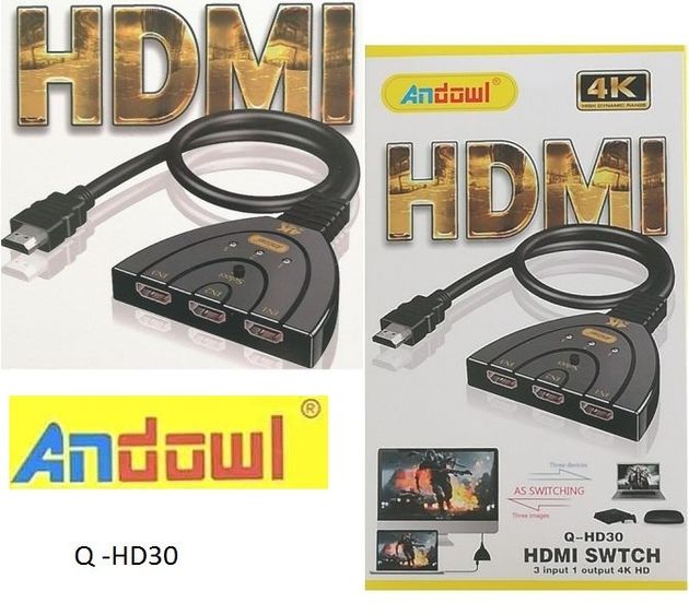 Μετατροπέας 3 σε 1 HDMI 4K HDR Switch με Κουμπί Επιλογής Output της Andowl
