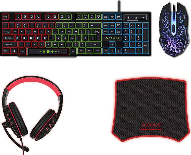 Πλήρες Gaming Set 4 Τεμαχίων RGB με Πληκτρολόγιο Keyboard, Ποντίκι Gaming Mouse, Ακουστικά Wired Headset & Mouse Pad της AOAS
