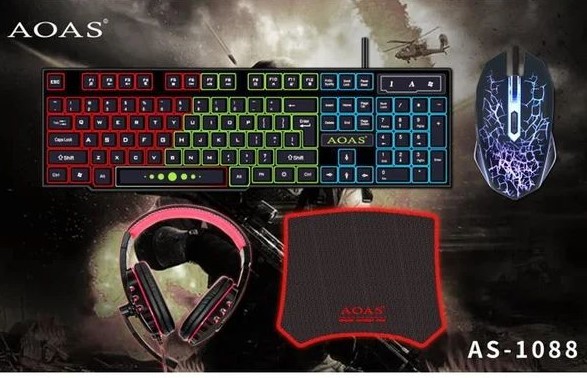 Πλήρες Gaming Set 4 Τεμαχίων RGB με Πληκτρολόγιο Keyboard, Ποντίκι Gaming Mouse, Ακουστικά Wired Headset & Mouse Pad της AOAS