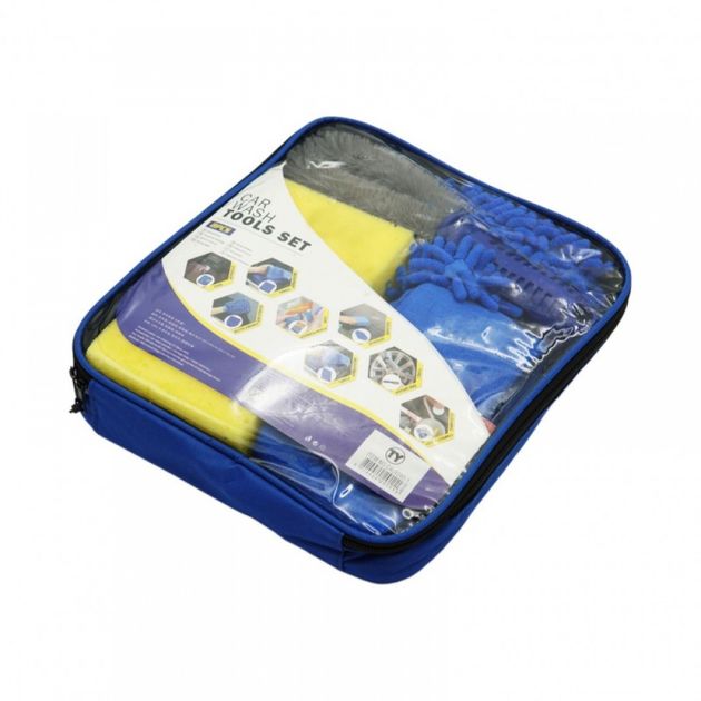 Σετ Καθαρισμού Αυτοκινήτου 8 Κομματιών με Γάντι και Πετσετάκια Microfiber, Βούρτσα για Ζάντες, Ταμπλέτα Παρμπρίζ, Αφρό Καθαρίσματος & Σφουγγαράκια