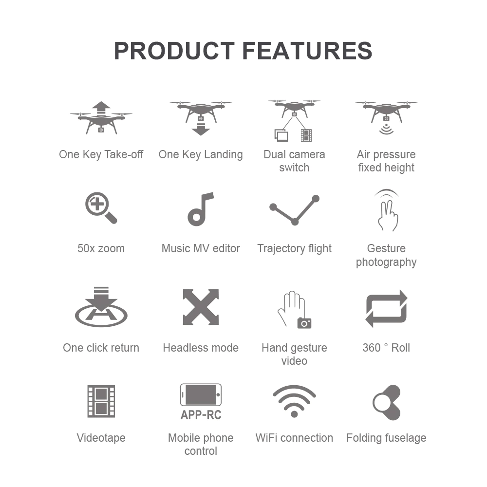 Τετρακόπτερο Drone 4K HD Πτυσσόμενο με Διπλή Κάμερα & Έλεγχο από το Κινητό - Μαύρο 