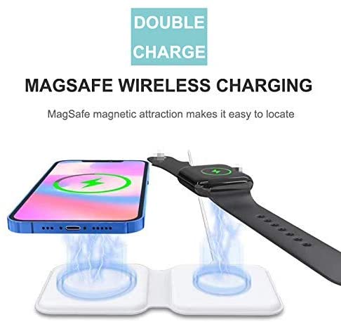 Ασύρματος Mini Φορτιστής MagSafe για iPhone 12 & iWatch - Qi Wireless Double Charger