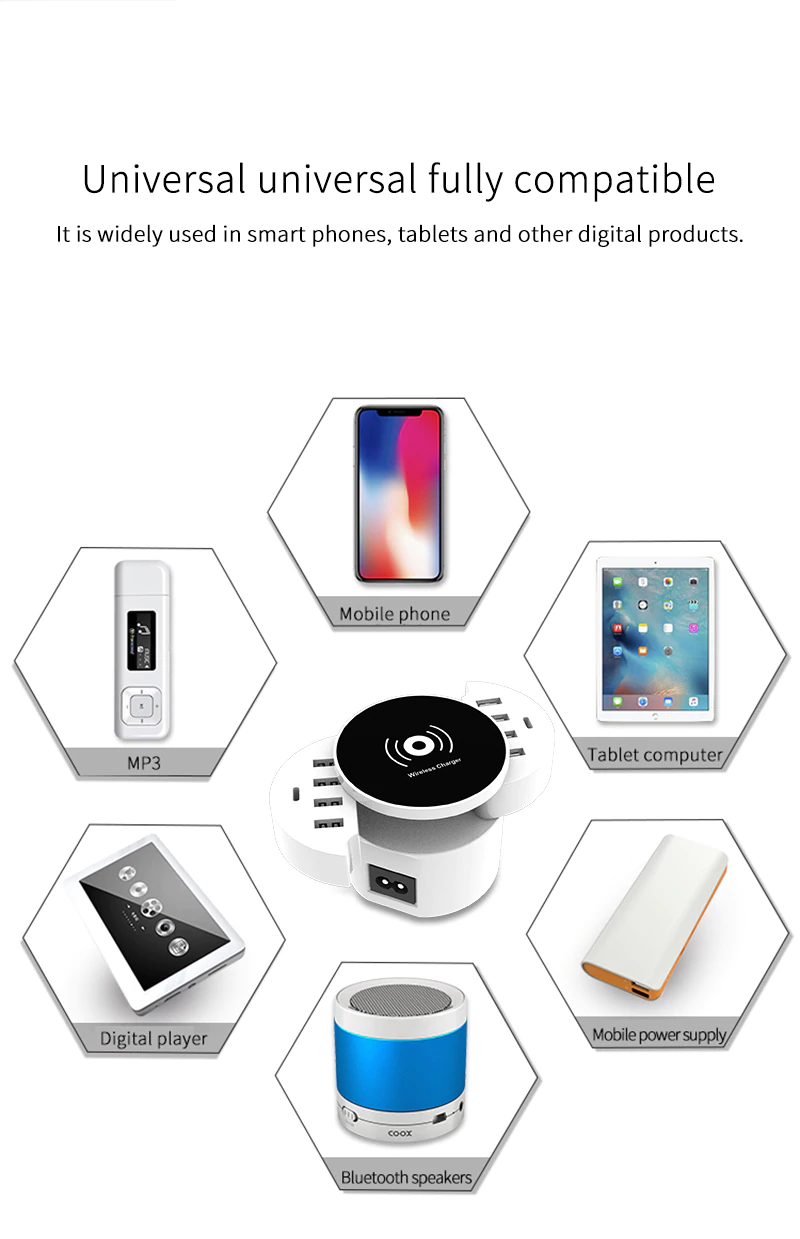 Ασύρματη Βάση Φόρτισης Κινητών με 8 Θύρες USB - Wireless Charging